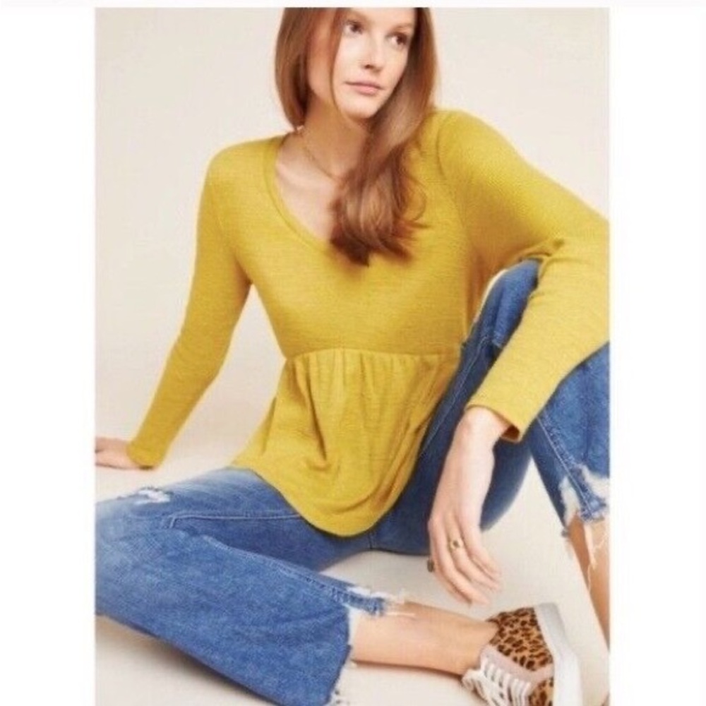 Anthropologie t.la ribbed long sleeve yellow tee XS